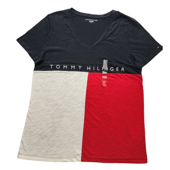 Tommy Hilfiger Women's V-neck Top Colorblock Size‎ Medium - Picture 1 of 7